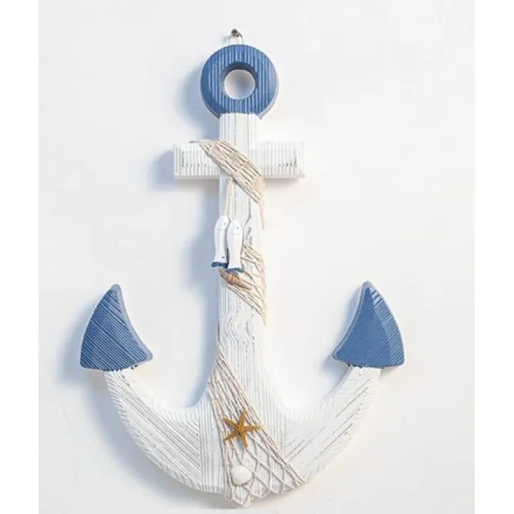 zmgmsmh 18 inch Nautical Wooden Anchor big Wall Decoration Rustic Anchor Wall Art Sculpture Beach Theme lakehouse or lighthouse Decoration (Blue White)