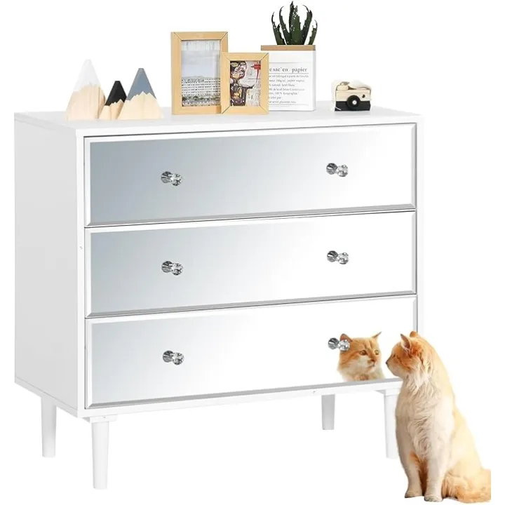 STHOUYN 3 Chest of Drawers for Bedroom Wood, White Mirrored Dresser 3 Drawer for Bedroom, Small Modern Dresser for Closet Living Room (White)