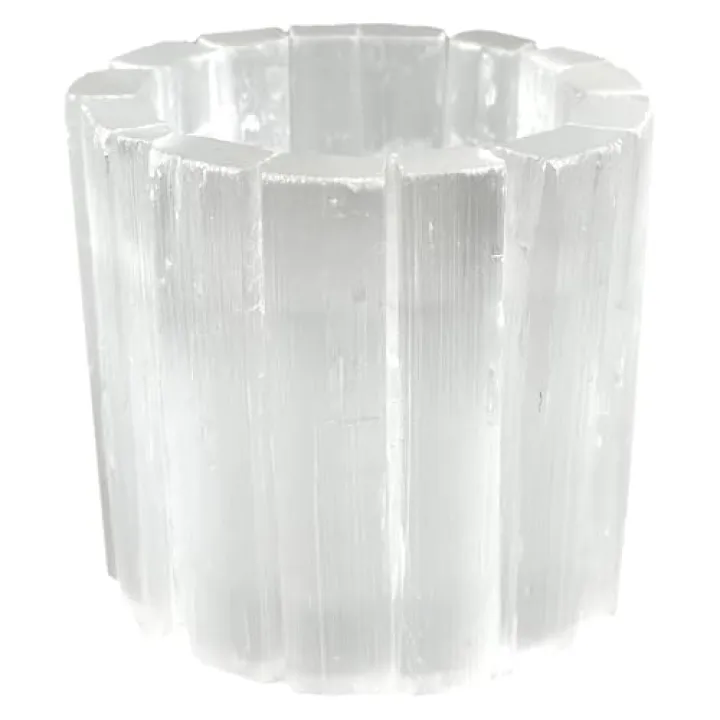 Selenite Candle Holder Natural Tealight Holder for Aromatherapy Meditation Tranquility & Energy Balance Cylindrical Healing Crystal Lamp Crystal for Healing Stone Handmade & Reusable