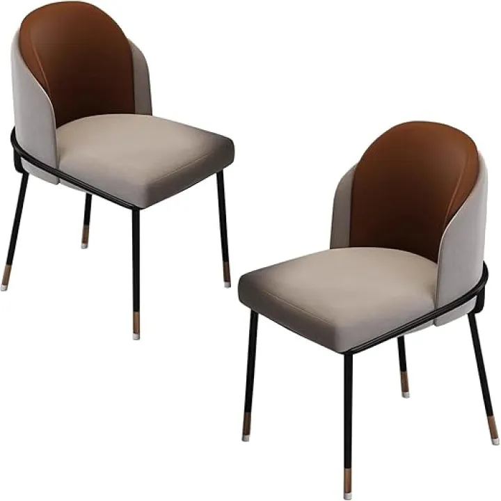KAMPCO Mid Century Modern Dining Chairs Set of 2, Linen Kitchen Chairs, Upholstered Side Chairs for Living Room Bedroom Restaurant Vanity