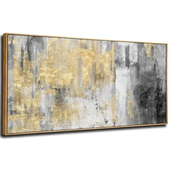 Home Decor Large Wall Art Gold Abstract Art 30"x60"Black Wall Decor Living Room Framed Artwork Paintings for Office Bedroom Dinning Room
