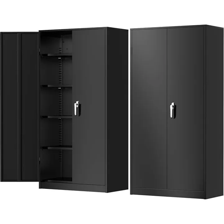 Greenvelly Metal Storage Cabinet with Lock, Steel Garage Storage Cabinet with 2 Doors and Adjustable Shelves, File Organization for Office, Home, Garage, School (Black)