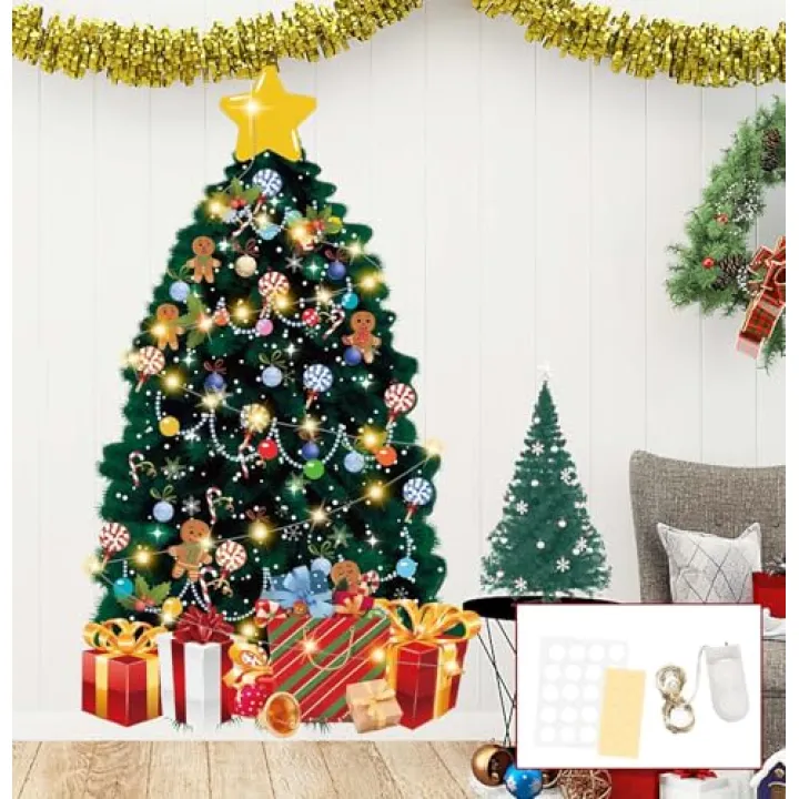 SietDESEO 51 x 31 Inch Christmas Tree Bulletin Board Decoration Large Paper Christmas Tree with Fairy Light Xmas Wall Decor for Classroom Home Office Window Chalkboard Cardboard
