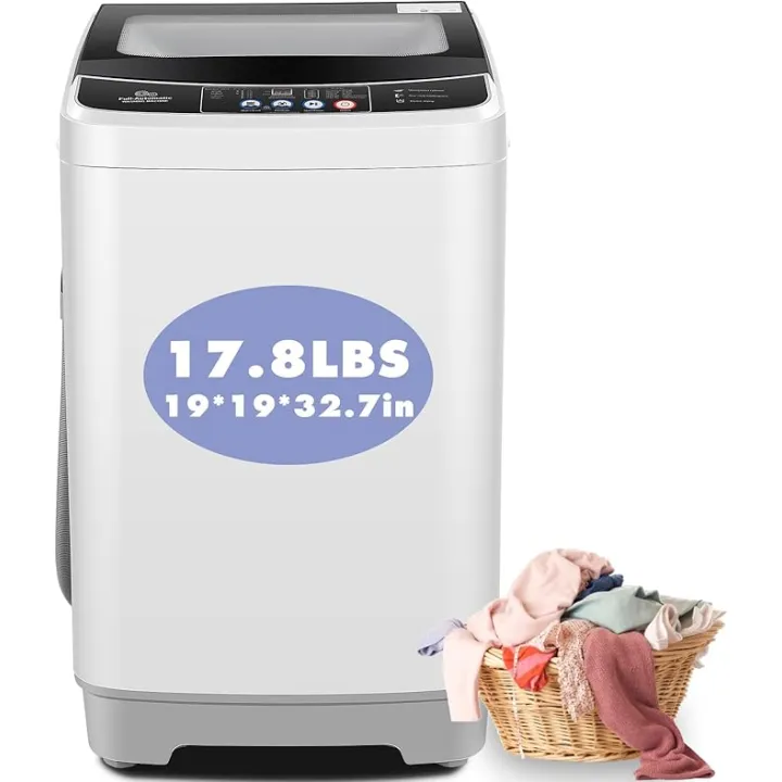 Nictemaw Portable Washing Machine, 17.8Lbs Capacity Full-Automatic Portable Washer, 2.4Cu.ft Washer and Dryer Combo with Drain Pump, 10 Programs 8 Water Levels Compact Laundry Machine for Apartment RV