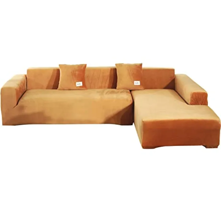 Sectional Couch Covers L Shape Sofa Covers, 2 Pcs Stretch Anti-Slip Sofa Slipcover for 3 + 3 Seaters Chaise Cushion Couch Slipcover with Pillowcases, Living Room Kids Pets Furniture Protector