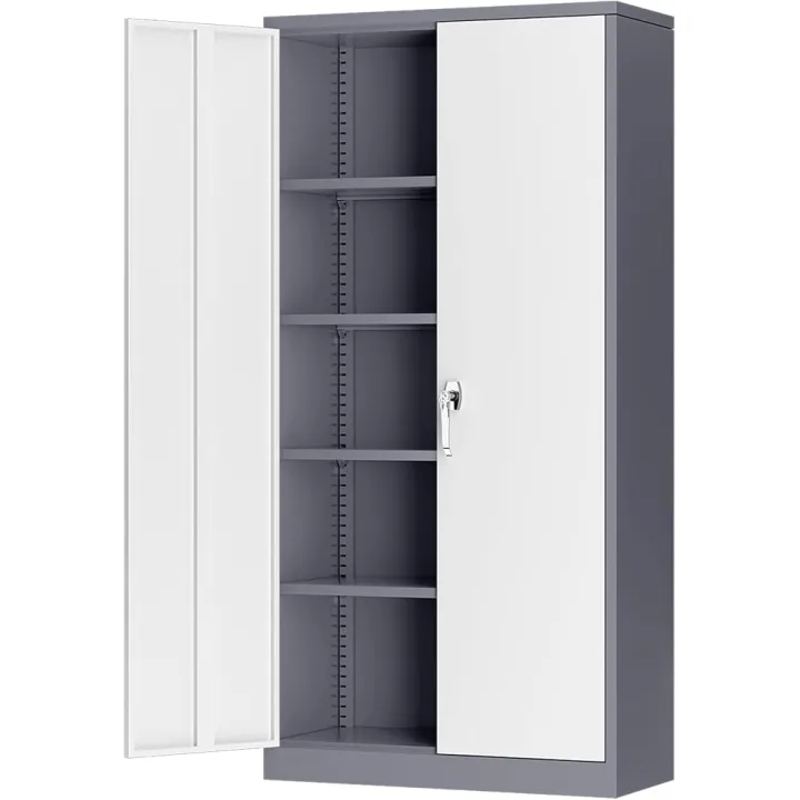 INTERGREAT Garage Storage Cabinets with Doors and Shelves,72" Steel Tool Locking Cabinet, Metal Storage Cabinet for Home Office, Warehouse, School (Grey White)