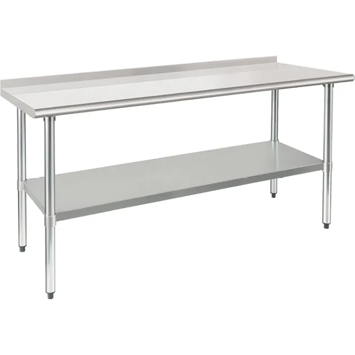 HARDURA Stainless Steel Table Prep & Work Table 24 x 72 Inches NSF Heavy Duty Commercial with Undershelf and Backsplash for Restaurant Kitchen Home and Hotel