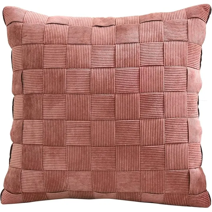 Tosleo Farmhouse Throw Pillow Cover 18x18 inch Geometric Dull Pink Positive Lattice Square Throw Pillow Case Hand Knitting Style Pillowcase Vintage Decorative Boho Pillow Cover(1 Piece)