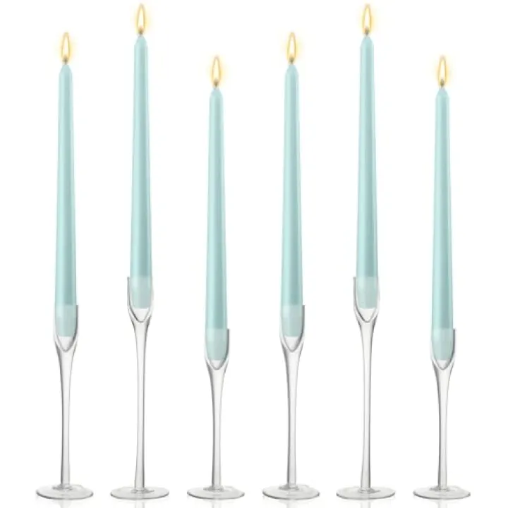 Maxcheck Wedding Glass Taper Candle Holders Candlestick Holders Bulk Clear Decorative Candle Stands Fits 3/4 Inch Thick Candle for Table Centerpiece Anniversary Dining Room Home Party Decor(6 Pcs)