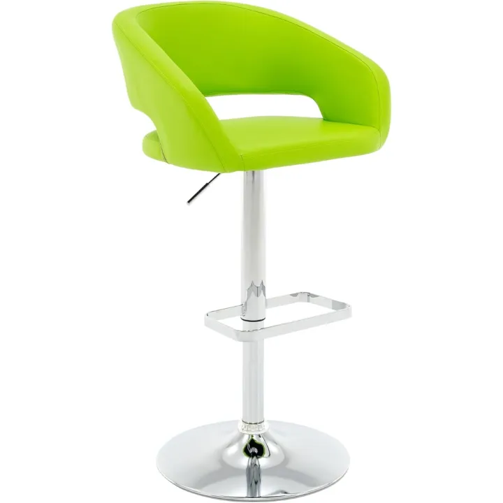 Vogue Furniture Direct Adjustable Bar Stool with Hollow Back and Arms, Modern PU Leather Swivel Barstool, Airlift Counter Height Bar Chair for Kitchen Dining Room (Lime Green)