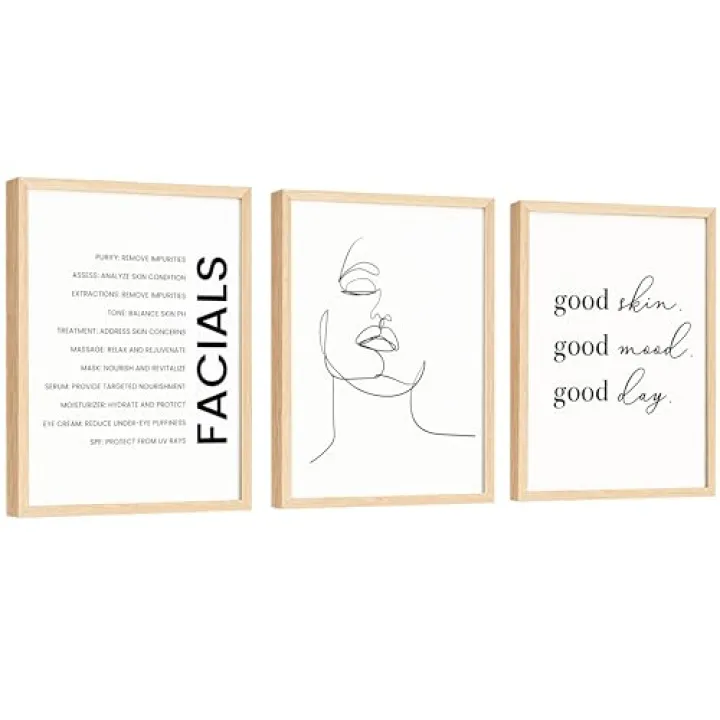 EXCOOL CLUB Esthetician Decor for Spa Room - 12x16 Esthetician Room Decor Aesthetic Pictures, Skincare Spa Poster Beauty Salon Decorations, Minimalist Facial Line Art Wall Decor for Bedroom (UNFRAMED)