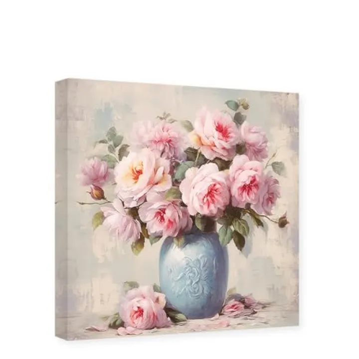 CCWACPP Pink Peony Canvas Wall Art Floral Pictures Wall Decor Flowers in a Vase Painting Print Farmhouse Bedroom Decor Frame (Peony - 2, 16.00" x 16.00")