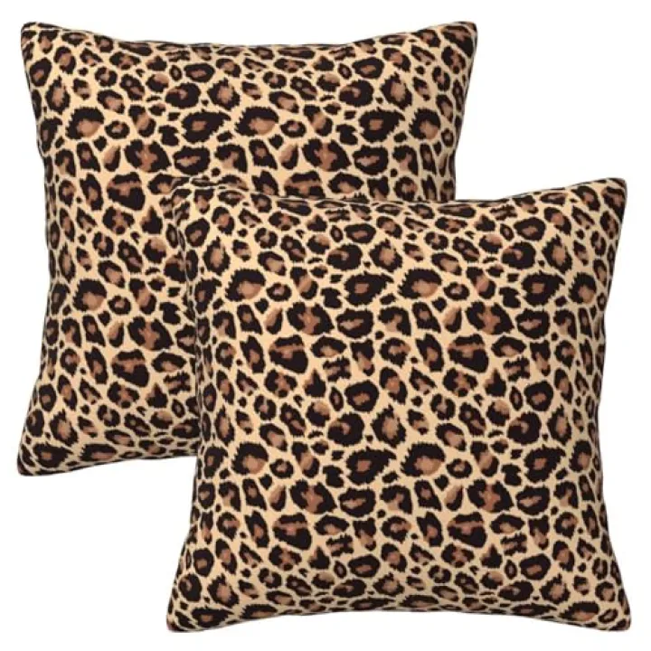 Yobvec Leopard Print Throw Pillow Covers Home Decor 18x18 Inch Cute Cheetah Print Decorative Pillowcase Cushion Cover for Bed Sofa Couch, 2 Sets