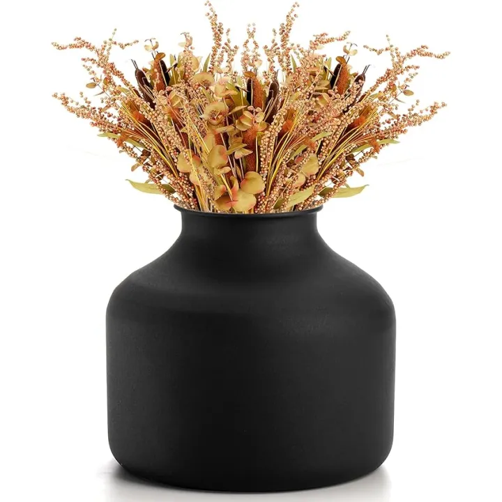 Goaste Metal Matte Flower Vase, Small Black Vases for Flower, 6.5 Inch Tall Iron Frosted Flower Arranging Vase for Table Centerpiece, Home, Shelf, Office, Garden Decor, Black