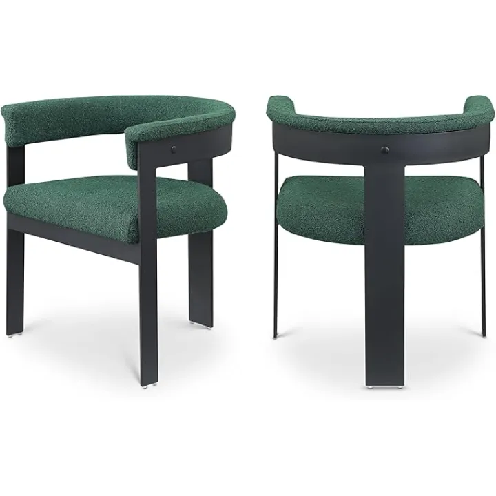 Meridian Furniture 471Green-C Romeo Collection Modern | Contemporary Dining Chair with Rich Green Boucle Fabric, Matte Black Metal Frame, 23.5" W x 21.5" D x 28" H, Green, Set of 2