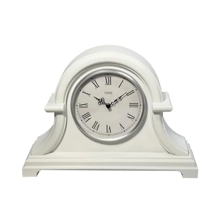 Lily's Home Non Ticking Mantel Clock - 13 x 10 Plastic Napoleon Desk and Shelf Clock with Quartz Movement, Ideal for Living Room, Retro Kitchen, Farmhouse Decor, Fireplace Mantle (White)