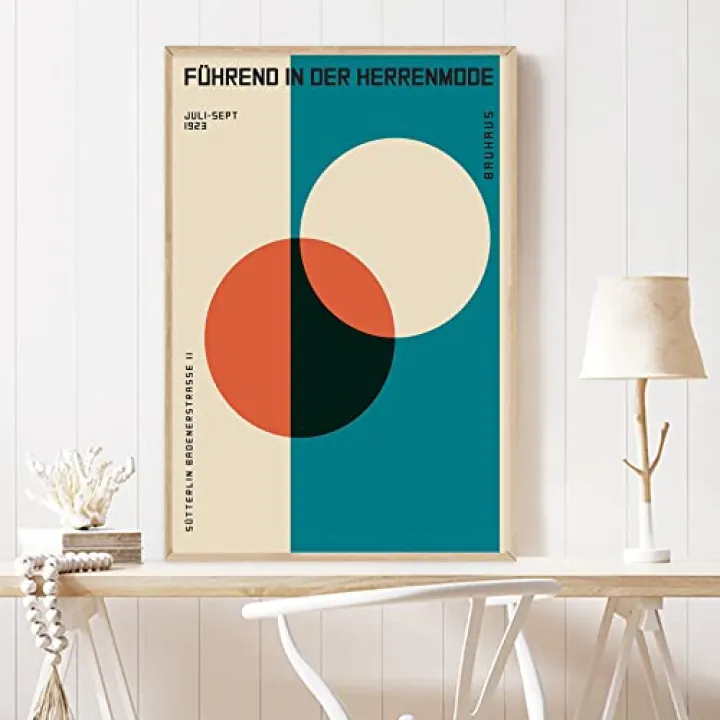 Bauhaus Poster Abstract Geometric Canvas Wall Art Blue Orange Art Print Color Block Minimal Poster Bauhaus Mid Century Modern Wall Art Abstract Multicolor Circle Shape Canvas Print 16x24inch No Frame