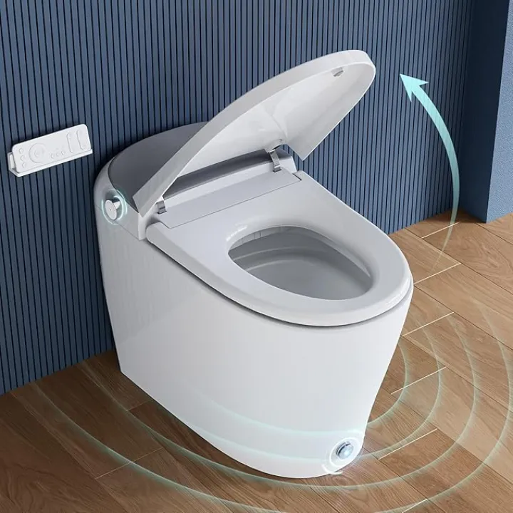 Upgraded Smart Toilet with Powerful Flush for Low Water Pressure, Auto Open/Close Lid, One Piece Bidet Toilet with Heated Elongated Seat, Instant Warm Water, Dryer, Deodorizer, Night Light