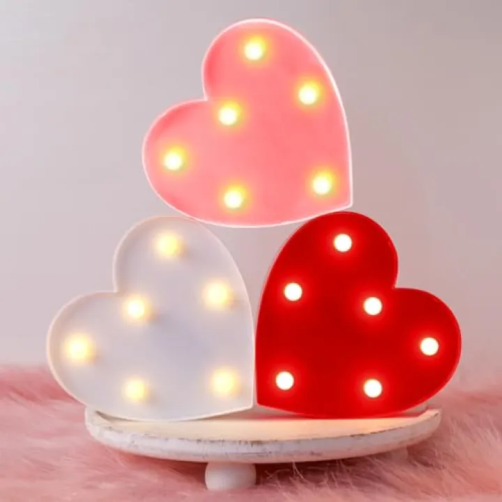 Baquler 3 Pcs Valentine‘s Day LED Marquee Lights Plastic Heart Sign Light Night Heart Lamp Battery Powered Christmas Lamp for Wedding Birthday Home Party Room Wall Decoration, Red Pink White Shell