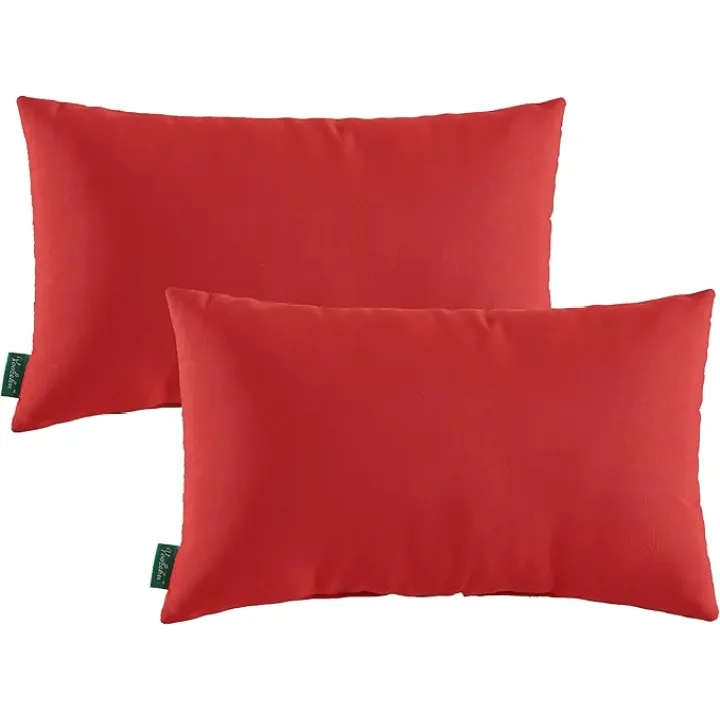 Indoor Outdoor Lumbar Pillows,Waterproof Outdoor Pillows Set of 2 for Patio Furniture,12×20 Inch,Red