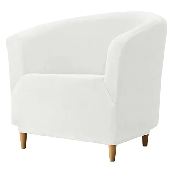 OOCCO Velvet Club Chair Slipcover, Elasticity Tub Chair Covers Armchair Covers Soft Non-Slip Washable Armchair Slipcovers Armchair Covers -Milky White