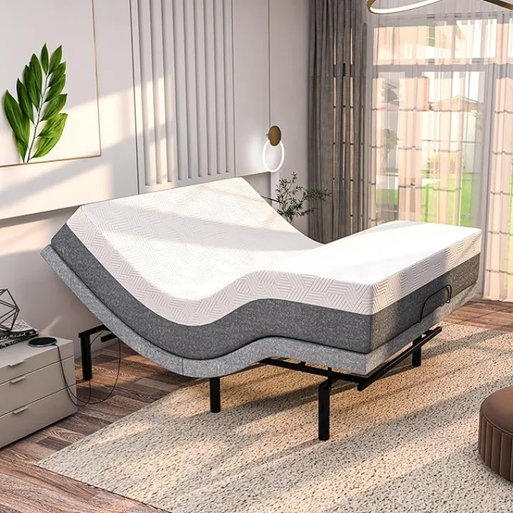 SFE Adjustable Bed with Mattress & Massage, Queen Adjustable Bed Frame + Firm Mattress - Cooling Gel Memory Foam Mattres, USB, UnderBed Light, Wireless Remote