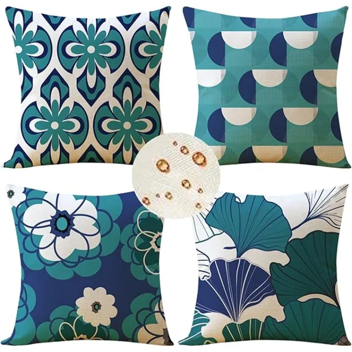Outdoor Throw Pillow Covers 30x30 in Set of 4 navy blue Pillow Covers pattern Decorative Pillows Waterproof Linen Outdoor Pillowcases Sofa Cushion Covers for Garden Patio Bench Outdoor Decor Gifts