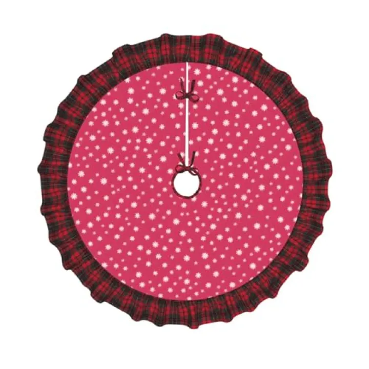 White Snowflake Printed Pattern Print Christmas Tree Skirt Red Black Plaid Border Xmas Tree Skirt Holiday New Year Party Christmas Party Decor. 30 in 36 in 48 in