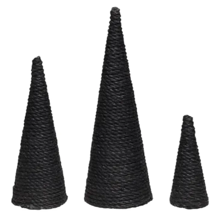 Collins Painting 5", 7", 9" Black Jute Pine Tree Cone - Set of 3 - Pine Tree Christmas or Halloween Decor - Black Christmas Decor - Farmhouse Christmas and Fall Home Decor
