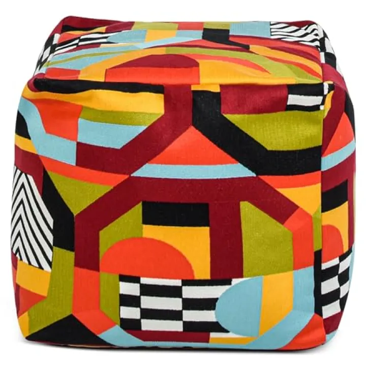 Jennifer Taylor Home Pouf 23" Luxury Oversized Bean Bag Cube Ottoman, Colorpop Multicolored Embroidery