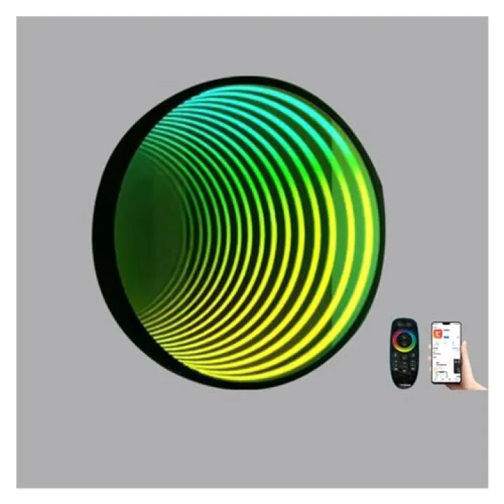Fodalob Tunnel Mirror Lamp Remote Control - Round Geometric RGB Colour Changing Wall Decor - 11.8/19.6/27.5inch (Size : 50cm/19.6in)