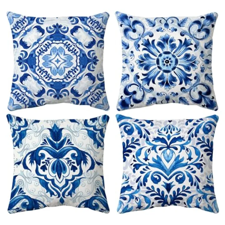 Huester Chinoiserie Pillow Covers - 18x18, Decorative Throw Pillows, Blue and White Porcelain Living Room Home Decor