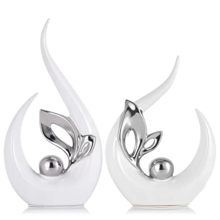 XMGZQ White and Silver Ceramic Statues for Home Décor Accents,Abstract Art Mid Century Modern Decor,Elegante Centerpiece Table Decorations,Sculpture for Entryway,Tv Stand,Mantel,Coffee Table