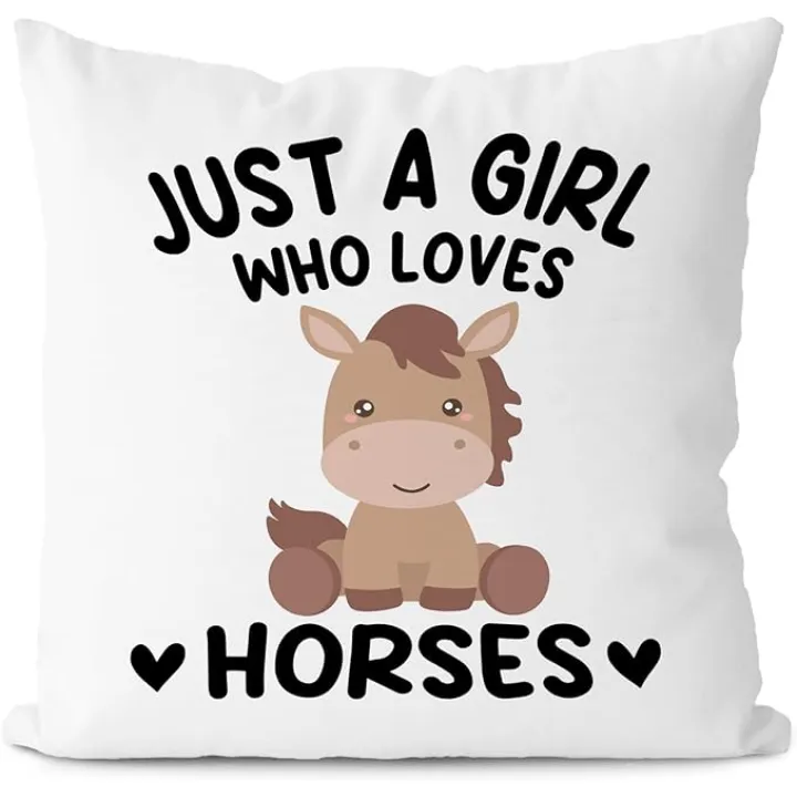 KEUSPI Just a Girl Who Loves Horses Pillow Covers 18x18, Horses Gifts for Girls Horse Lovers, Horse Decor for Girls Room Playroom Animal Pillow Covers Decor for Home