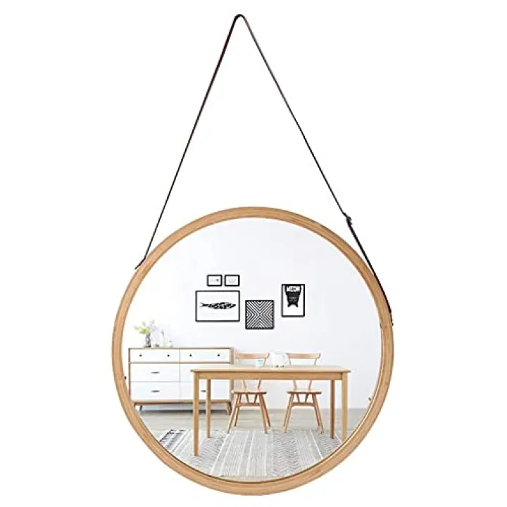 Mirror Wall Decor Creative Round Wall Hanging Mirror 45cm Wall-Mounted Bathroom Mirror Bamboo HD Makeup Mirror for Living Room Bedroom Hallway Bathroom Wall Mirror