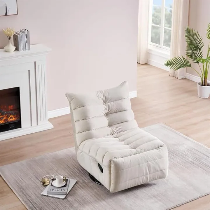 Swivel Recliner Chair, 360° Swivel Leisure Living Room Chairs with Side Pocket & Footrest, Comfy Lounge Lazy Reading Sofa Chair Accent Chairs for Bedroom, Small Space, Beige