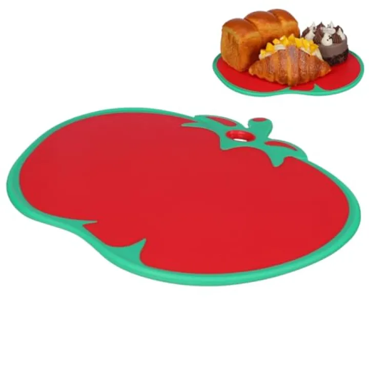 Kichvoe Tomato Shaped Cutting Board - Plastic Kitchen Food Chopping Board for Veggies, Fruit, Cheese, Meat | Non-Slip Creative Small Cutting Serving Mat, 12.50"X10.22"X0.20"
