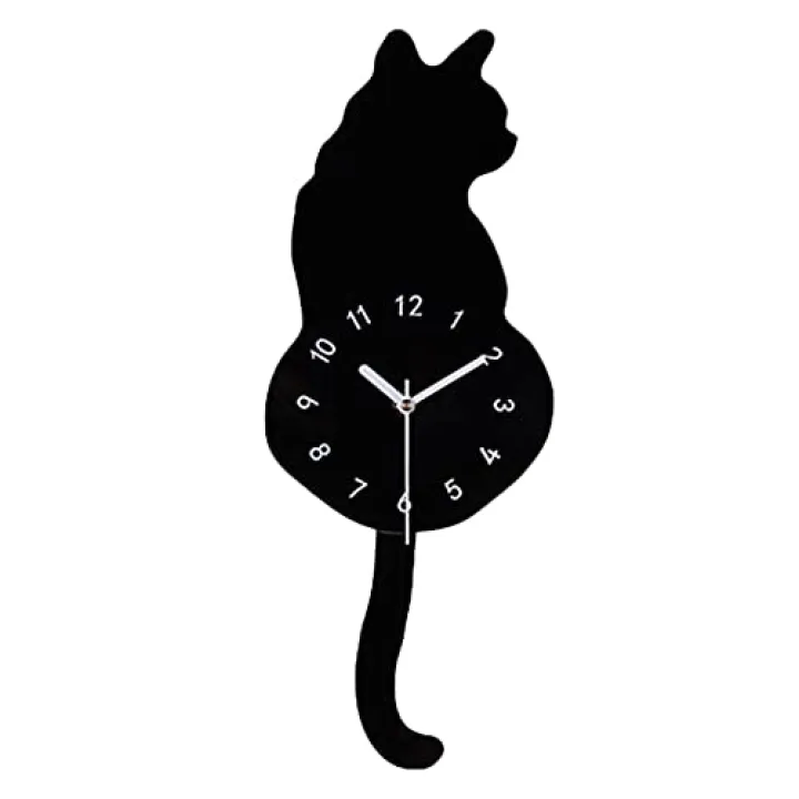 Modern Cute For Cat Clock Shaking Tail Wall Clock Acrylic Move Silence Home Decor Gift For Cat Lovers Housewarming Prese Cat Wall Clock Silent Cat Pattern Silent Wall Clock Decorative Battery Operated