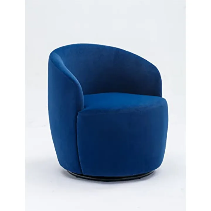 GIA Mid Century Modern Swivel Barrel Chair with Black Powder Coating Metal Ring,Velvet Upholstered Round Armchairs for Living Room, Bedroom,Office,Nursery, Blue