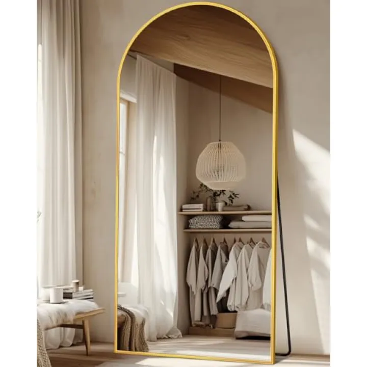 Suidia Arched Full Length Mirror, 71"x28" Floor Mirror Freestanding, Floor Standing Full Body Mirror with Stand for Bedroom, Hanging Leaning Mounted for Living Room Cloakroom, Gold