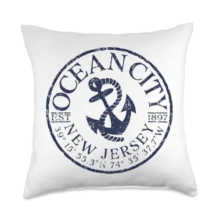 Ocean City New Jersey Nautical Boat Oar Throw Pillow
