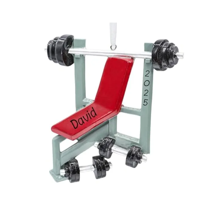 Personalized Workout Christmas Ornament 2025 | Custom Weightlifting Gym Chair Barbell & Dumbbell Ornament for Christmas Tree | Gift for Weightlifter & Fitness Lover