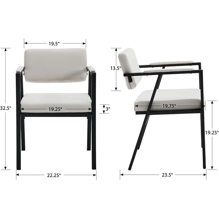 Modern Industrial Dining Chairs Set of 2, Upholstered Linen Fabric Dining Room Chairs Comfy Side Chairs with Black Metal Frame Backrest for Dining Room Kitchen, Beige