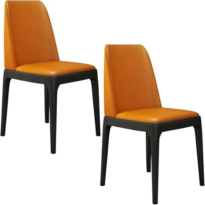 Dining Chair Set, Upholstered Leather Kitchen Dining Room Chairs with Ergonomic Backrest & Solid Wood Legs, Modern Side Chairs for Kitchen, Dining, Living Room,Orange,Set of 2