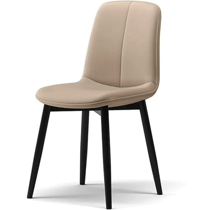 Vintage Kitchen Counter Chairs, with Black Metal Legs PU Leather Upholstered Seat and Ergonomics Backrests, Dining Chairs Black Leather, Dining Chairs Modern (D Set of 1)