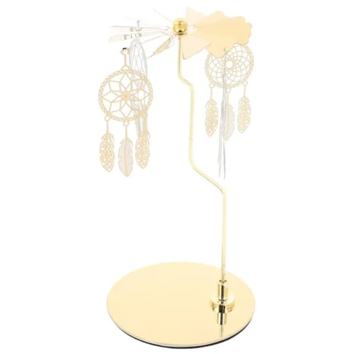 HOMSFOU 7.5 Inch Stainless Steel Aromatherapy Lantern Rotary Tea Light Candle Holder Spinning Decorative Candle Stand for Home Wedding Christmas Party