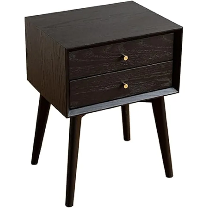 KOHARA Solid Wood Bedside Table, Black, Luxurious and Minimalist, Solid Wood Drawers, Bedroom Storage Cabinet