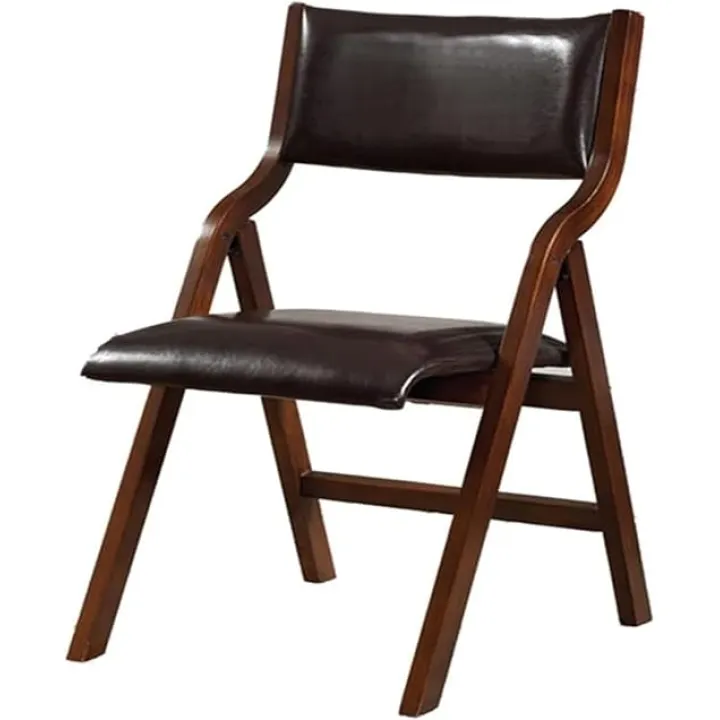 Chair Leather Dining Chairs Black, Folding Dining Chairs with Padded Seats, Dining Chairs with Solid Rubber Wood Frame Armless Accent Chair Kitchen Chairs Side Chair