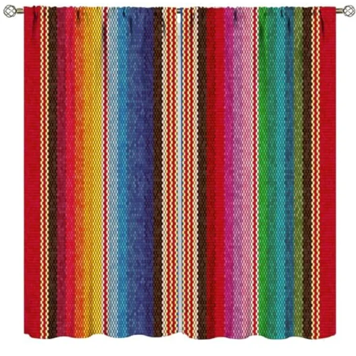 DDCBNS Mexican Curtains for Living Room,Rainbow Ethnic Serape Style Art Print Window Treatments for Girls Bedroom Kitchen Colorful Stripes Drapes 2 Panel Sets Total Size 42" x 45"