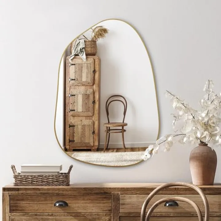 PERFNIQUE Irregular Wall Mirror Asymmetrical Mirror, 27''x19'' Gold Mirror for Bathroom Bedroom Living Room Entryway, Decorative Modern Wall Decor, Wall Mounted Mirror (Gold, 27''x19'')